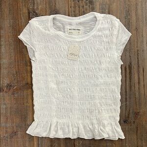 Free People White Ruffle Tee